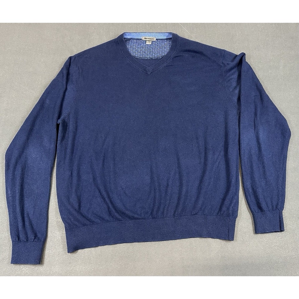 Johnston & Murphy Sweater Mens XL Blue Angora Silk Blend V-Neck Lightweight